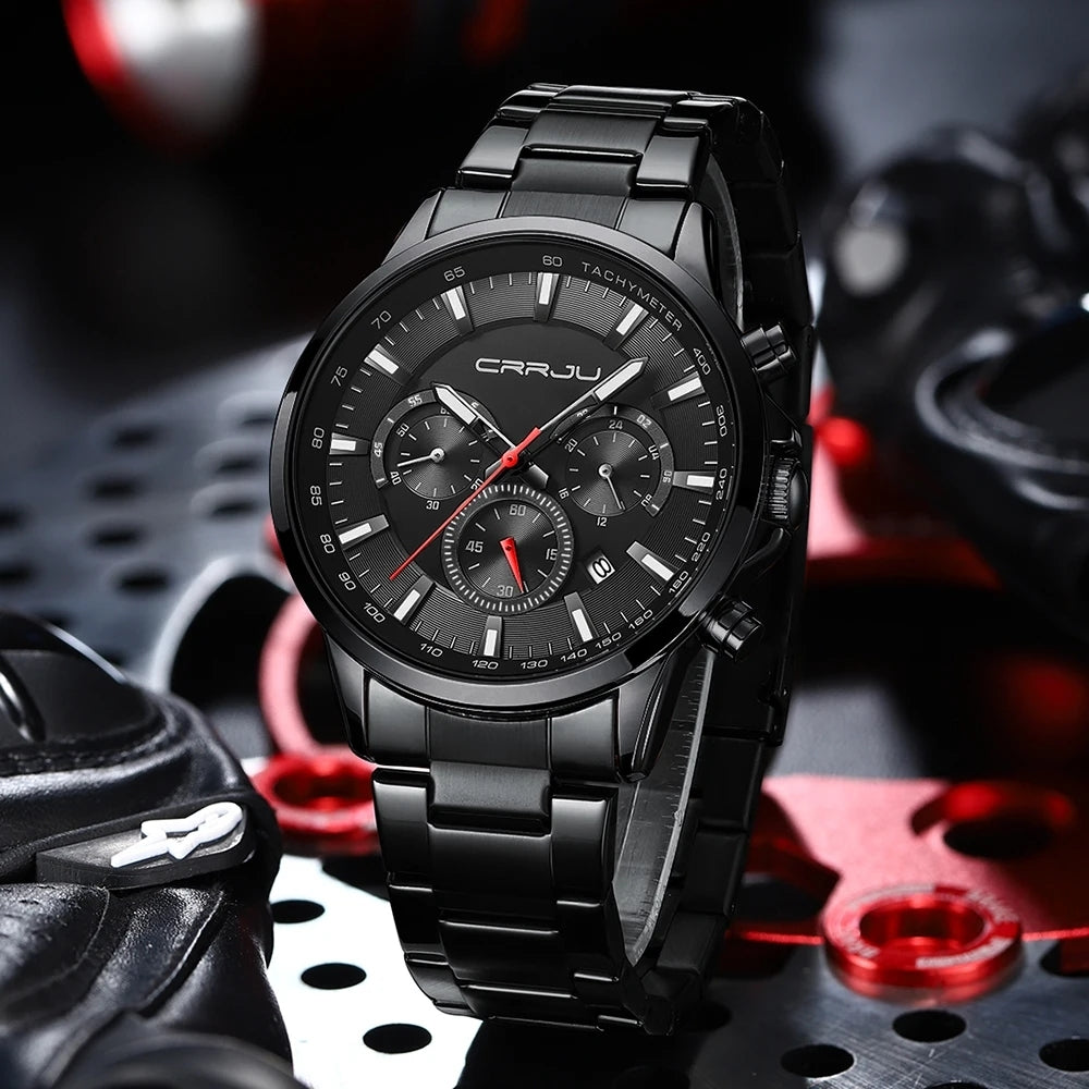 CRRJU 2303 Men Watch Luxury Quartz Chronograph Sport Waterproof Man Watches Business Fashion Stainless Steel Wristwatch