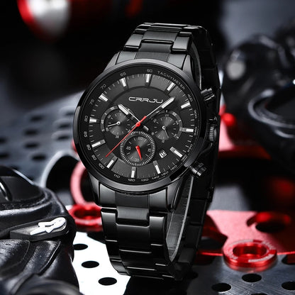 CRRJU 2303 Men Watch Luxury Quartz Chronograph Sport Waterproof Man Watches Business Fashion Stainless Steel Wristwatch