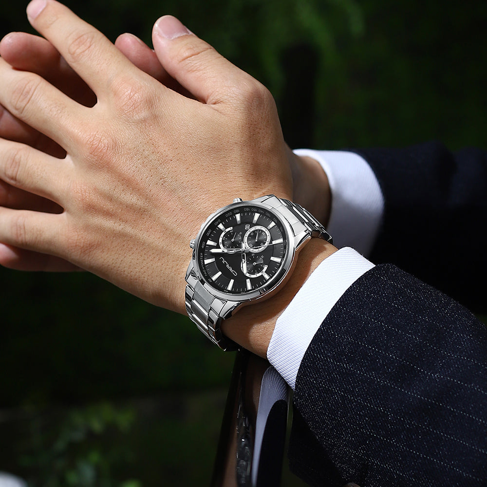 CRRJU 2303 Men Watch Luxury Quartz Chronograph Sport Waterproof Man Watches Business Fashion Stainless Steel Wristwatch