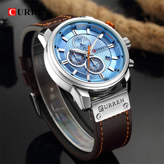 CURREN 8291 Top Brand Men Quartz Movement Wristwatches Fashion Casual Genuine Leather Band Alloy Case Auto Date Watch for Man