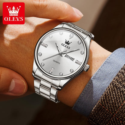 OLEVS 3621 Fashion Simple Multi-function Quartz Stainless Steel Mens Watches Watch Men Auto Date Waterproof Luminous Wristwatch