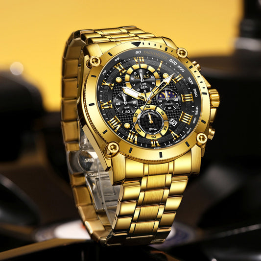 OLEVS 3689 Men's Stainless Steel Band Quartz Watch Luxury Business Hand Watch Analog Moon Phase Date Hot Sell