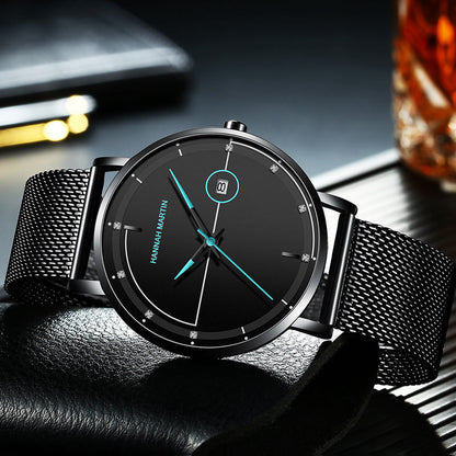 HM10101 Japan Movt Wholesale Fashion Trend Business Casual Calendar Stainless Steel Mesh Strap Waterproof Slim Men Quartz Watch