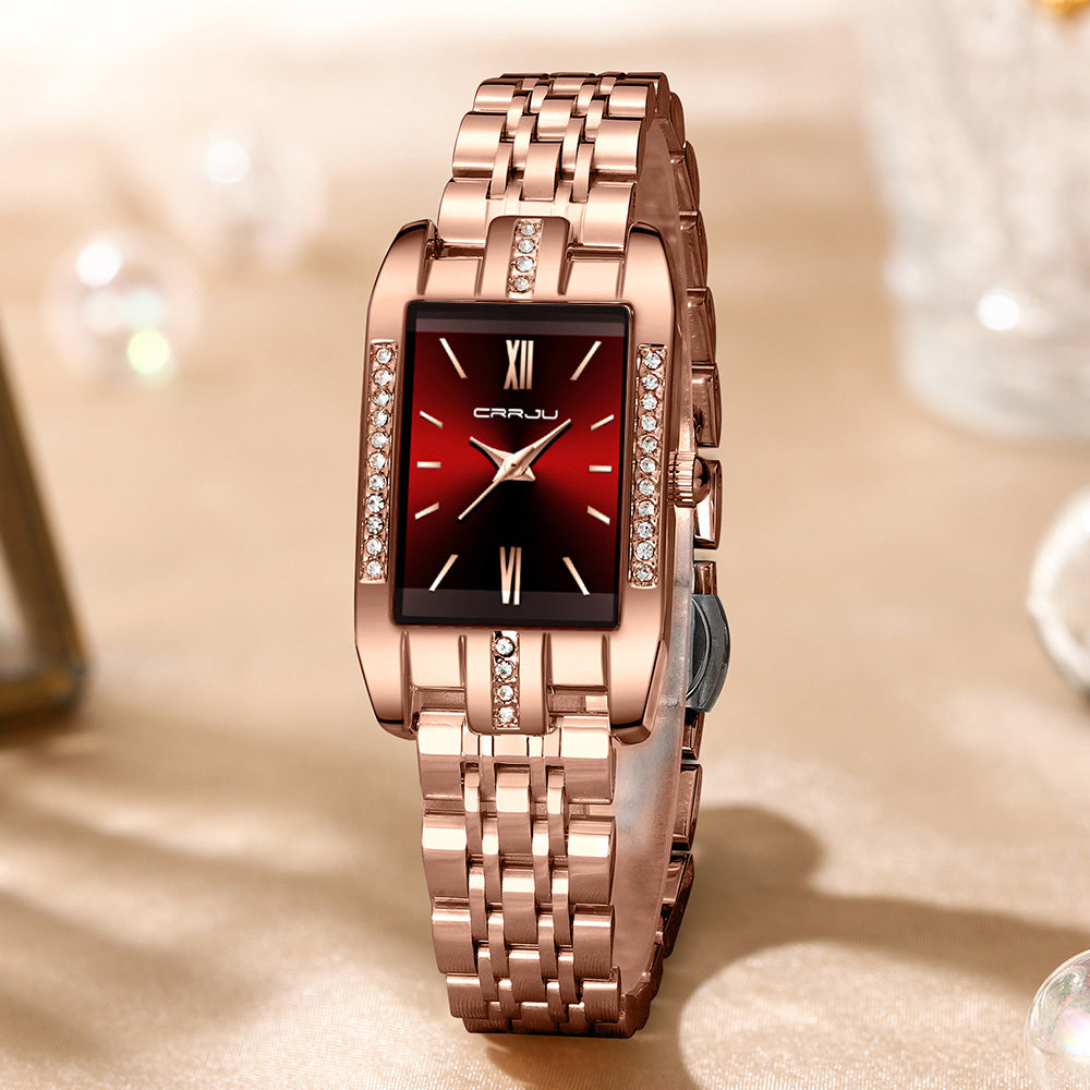 CRRJU 5026 Diamond Watches for Women Quality Quartz Wristwatch Lady Watch Stainless Steel for Girls