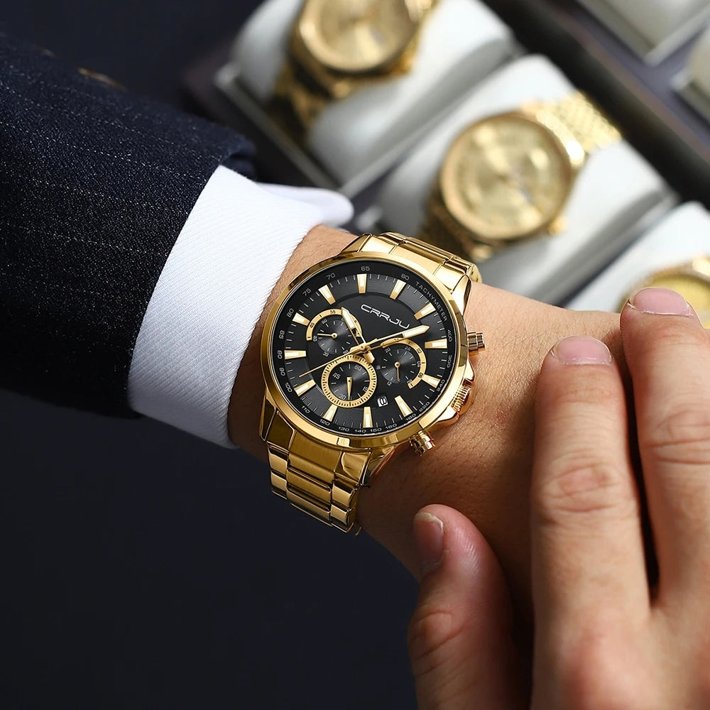 CRRJU 2303 Men Watch Luxury Quartz Chronograph Sport Waterproof Man Watches Business Fashion Stainless Steel Wristwatch