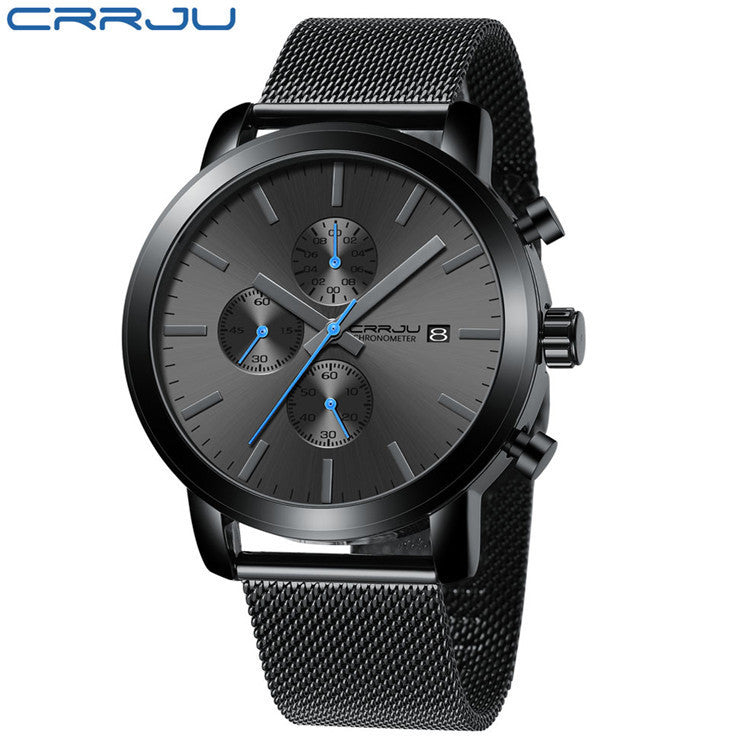 CRRJU 2287 Quartz Date Men Watch Waterproof Steel Band Sports Men's Watches Chronograph Male Clock