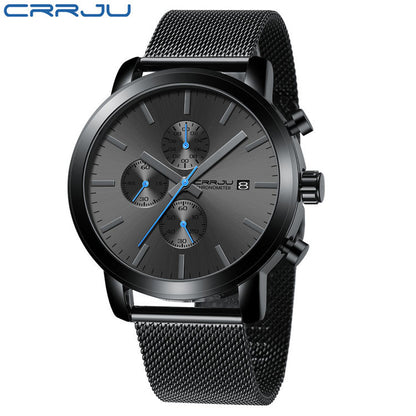 CRRJU 2287 Quartz Date Men Watch Waterproof Steel Band Sports Men's Watches Chronograph Male Clock