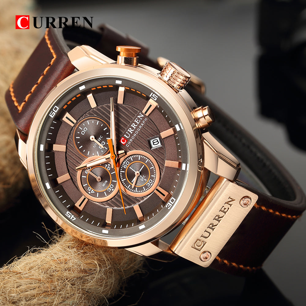 CURREN 8291 Top Brand Men Quartz Movement Wristwatches Fashion Casual Genuine Leather Band Alloy Case Auto Date Watch for Man