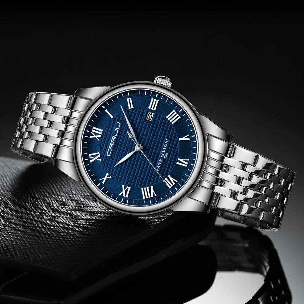 CRRJU 5010 Business Steel Strap Quartz Watch for Men Casual Date Waterproof Male Wristwatch Gentleman Luminous Watch for Men