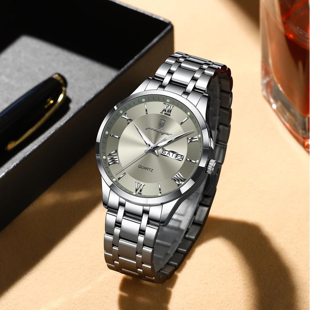 POEDAGAR 978 Wristwatch Stainless Steel Strap Men's New Arrival Casual Quartz Night Vision Waterproof Wristwatches for Men