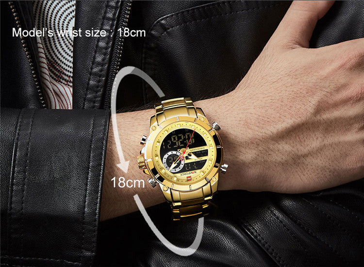 NAVIFORCE 9163 Luxury Sport Wristwatches Men Luminous Quartz Watch Casual Dual Time Stainless Steel Male Clock