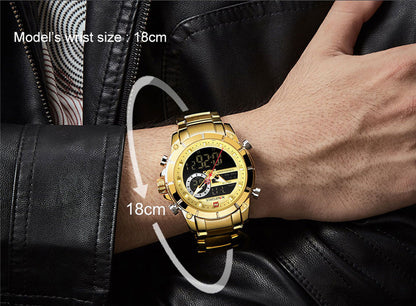 NAVIFORCE 9163 Luxury Sport Wristwatches Men Luminous Quartz Watch Casual Dual Time Stainless Steel Male Clock