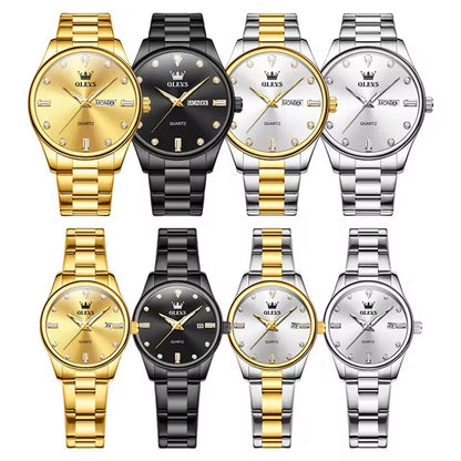 OLEVS 3621 Waterproof Stainless Steel Luxury Men Fashion Romantic Couple Watch Date Men and Women Watches Original Quartz Wristwatch