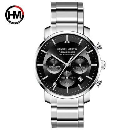 HANNAH MARTIN HM-113 Men Watch Top Brand Fashion Multifunction Stainless Steel Business Waterproof Wristwatch