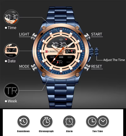 CURREN 8404 Brand Men Fashion Male Quartz Watch with Stainless Steel Strap Luxury Chronograph Calendar Sport Watches Man Clock