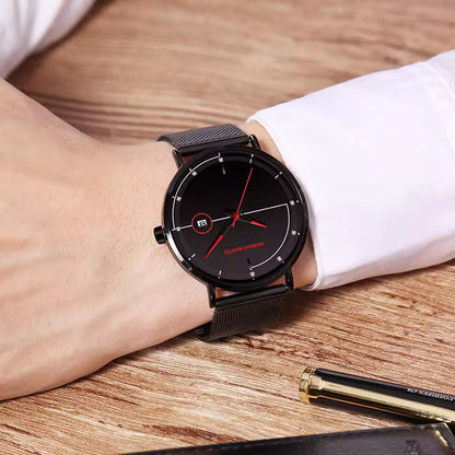 HM10101 Japan Movt Wholesale Fashion Trend Business Casual Calendar Stainless Steel Mesh Strap Waterproof Slim Men Quartz Watch