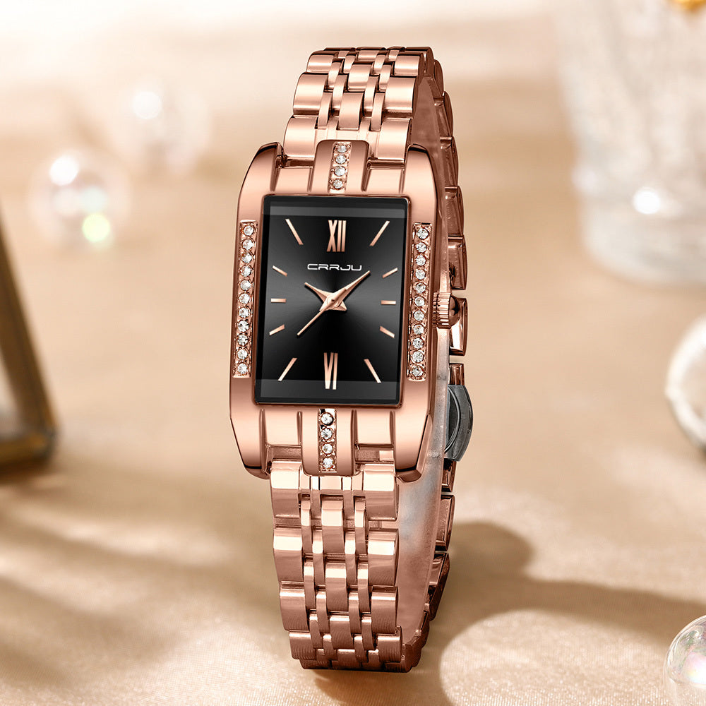CRRJU 5026 Diamond Watches for Women Quality Quartz Wristwatch Lady Watch Stainless Steel for Girls