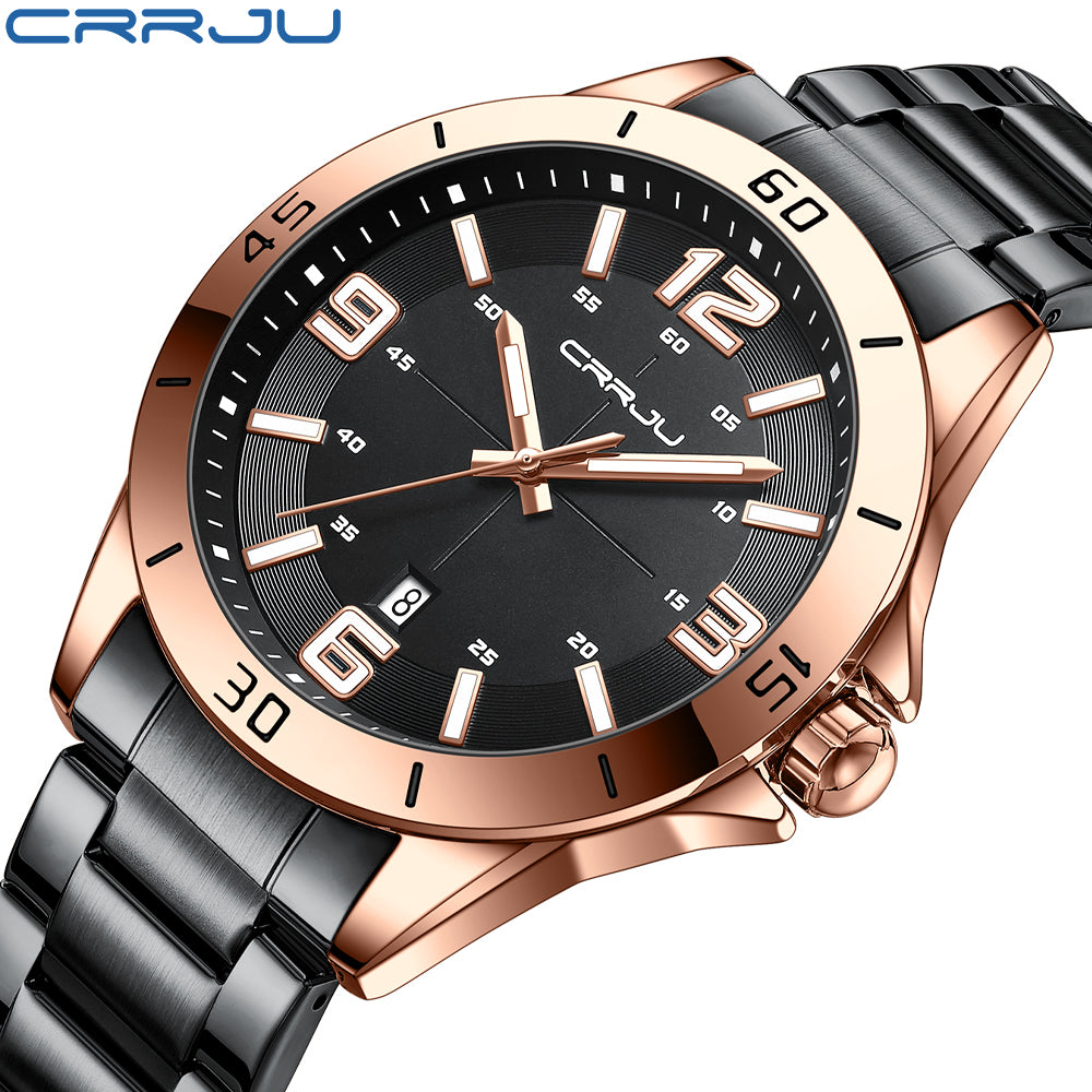 CRRJU 5003 Classic Gold Mens Quartz Watch 2022 Stainless Steel Band Waterproof Calendar in Stock Stylish Business Wrist Watch