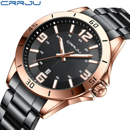 CRRJU 5003 Classic Gold Mens Quartz Watch 2022 Stainless Steel Band Waterproof Calendar in Stock Stylish Business Wrist Watch