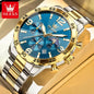 OLEVS 3678 Fashion Chronograph Quartz Big Dial Moon Phase Watches Waterproof Man Original Calendar Hand Stainless Watch for Men