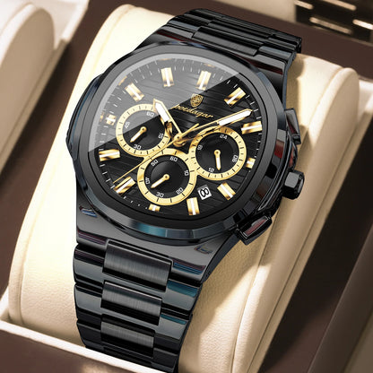 POEDAGAR High Quality Waterproof Luminous Luxury Stainless Steel Chronograph Quartz Watch for Men