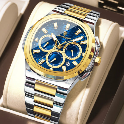 POEDAGAR High Quality Waterproof Luminous Luxury Stainless Steel Chronograph Quartz Watch for Men