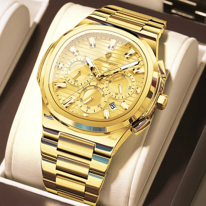 POEDAGAR High Quality Waterproof Luminous Luxury Stainless Steel Chronograph Quartz Watch for Men
