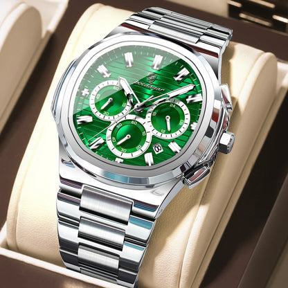 POEDAGAR High Quality Waterproof Luminous Luxury Stainless Steel Chronograph Quartz Watch for Men