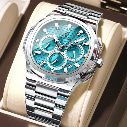 POEDAGAR High Quality Waterproof Luminous Luxury Stainless Steel Chronograph Quartz Watch for Men