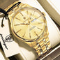 Poedagar 843 Men Quartz Watch Day and Date Dual Calendar Stainless Steel Band Simple Business Wrist Watch for Male Gift