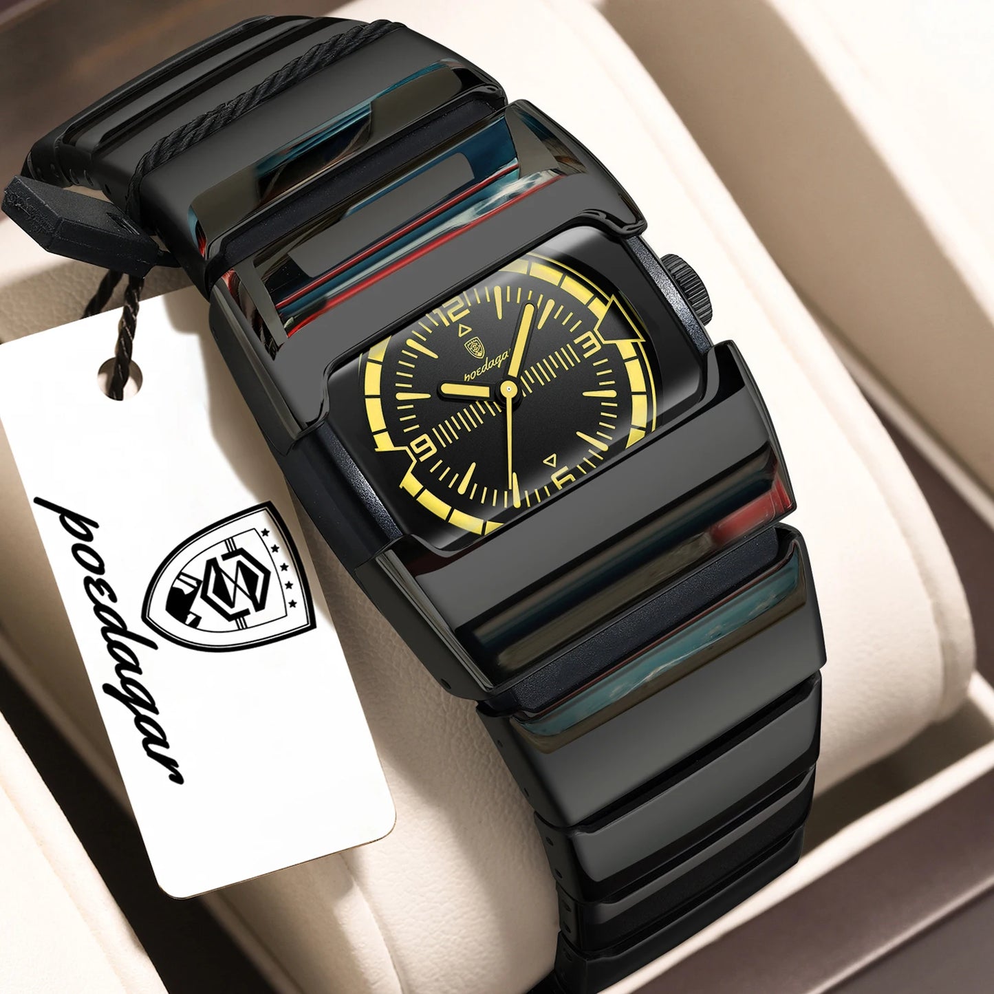 Poedagar 846 Luxury Men Square Quartz Watch Stainless Steel Strap Hardlex Glass 3ATM Waterproof Luminous Wrist Watch