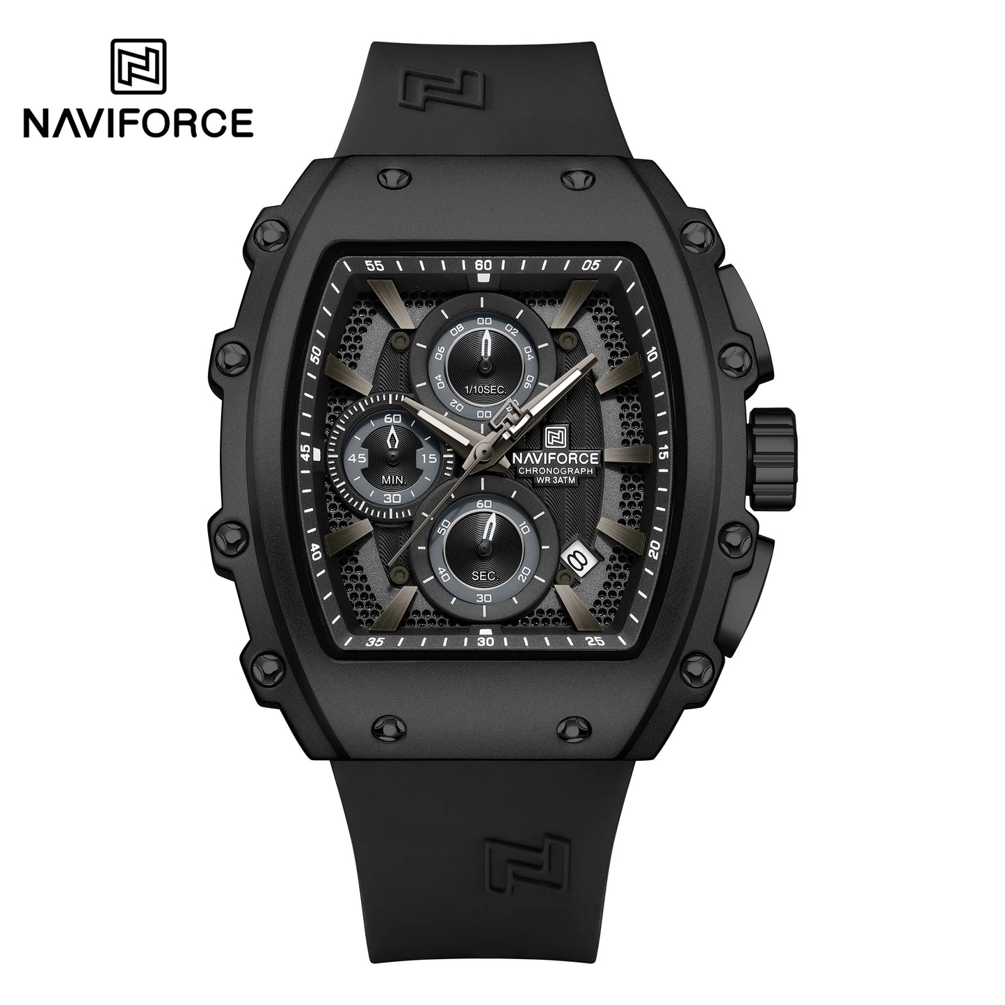 NAVIFORCE 8070 Men Quartz Wristwatch Luxury Chronograph Casual Clock Sport Waterproof Multifunctional Watch Silicone Strap