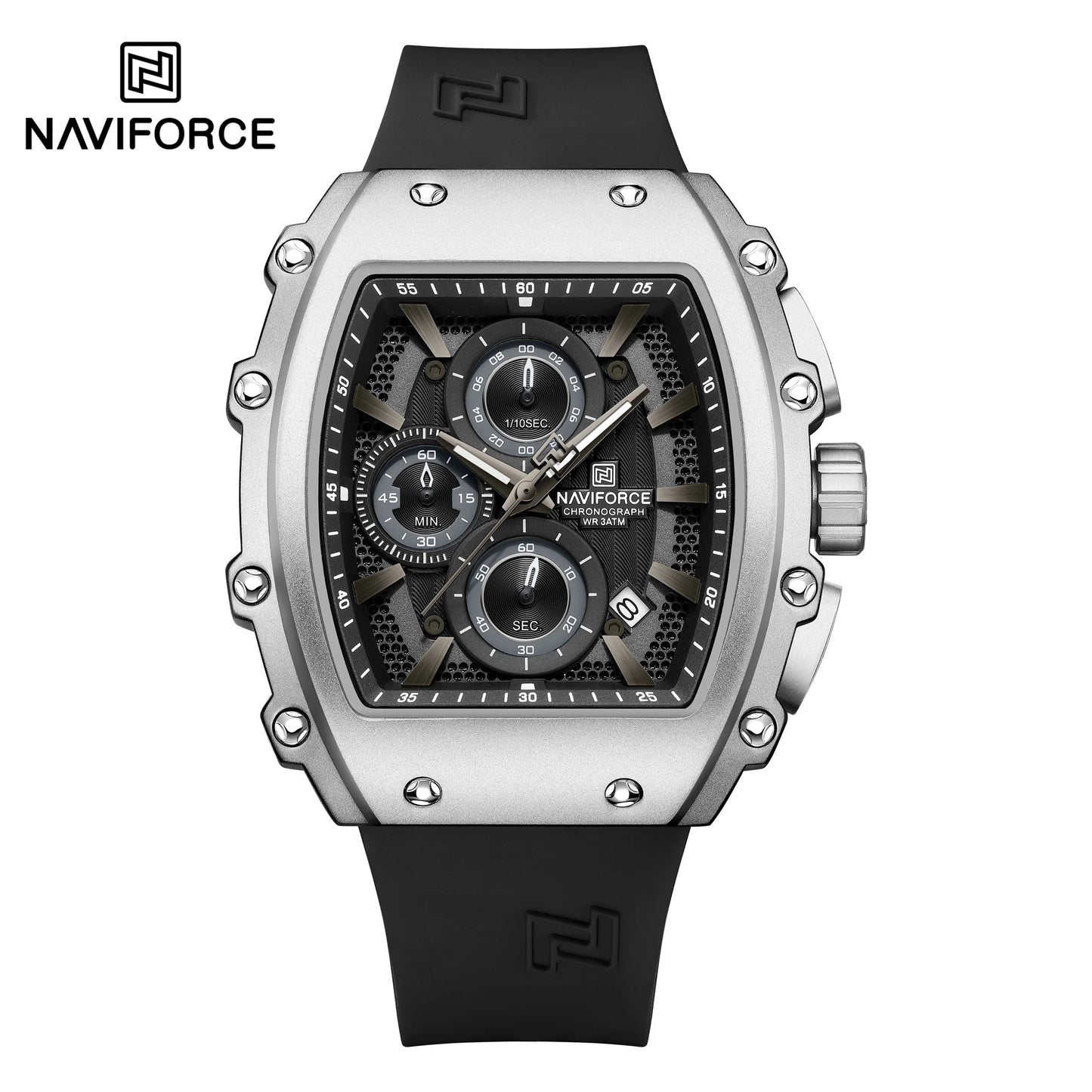 NAVIFORCE 8070 Men Quartz Wristwatch Luxury Chronograph Casual Clock Sport Waterproof Multifunctional Watch Silicone Strap